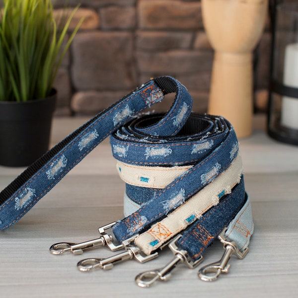 Denim Dog Leash with Padded Handle, Fashion Jean Pet Leashes for Small and Large Dogs, 6ft Durable Dog Lead, Long Dog Leash for Walking