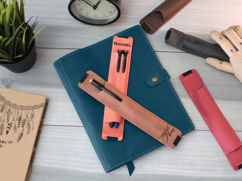 Planner Pen Holder Personalized Leather Notepad Accessory Elastic Planner Pen Holder Personalized Leather Notepad Accessory Elastic