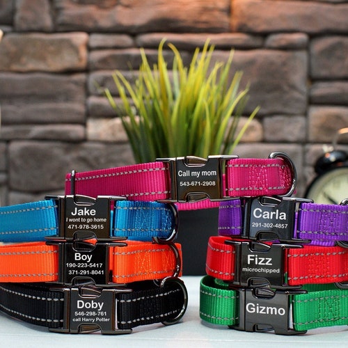Reflective Dog Collar Personalized Collar Engraved Puppy Etsy