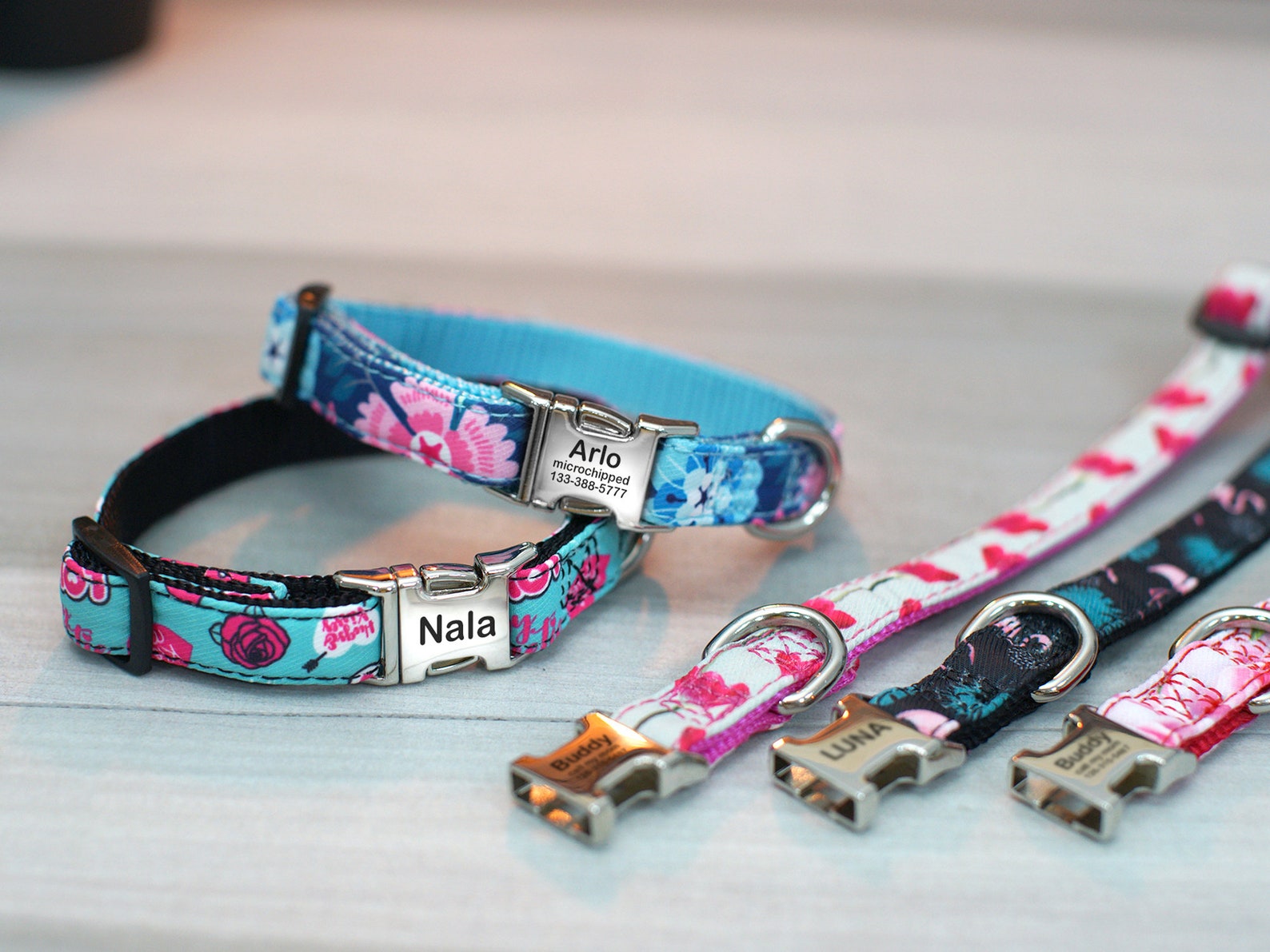Floral Cat Collar with Engraved Buckle Customized Cat Collar Etsy