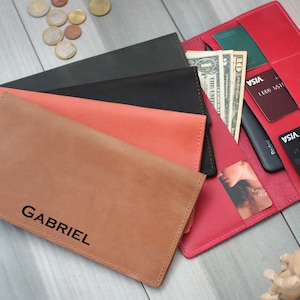 Personalized Long Leather Wallet: Custom Engraved Bifold