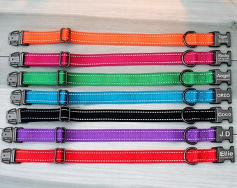 Collar de perro personalizado con reflejo, collares de perro personalizados con hebilla grabada, collares de perro reflectantes para perros de niño y niña, collar de cachorro