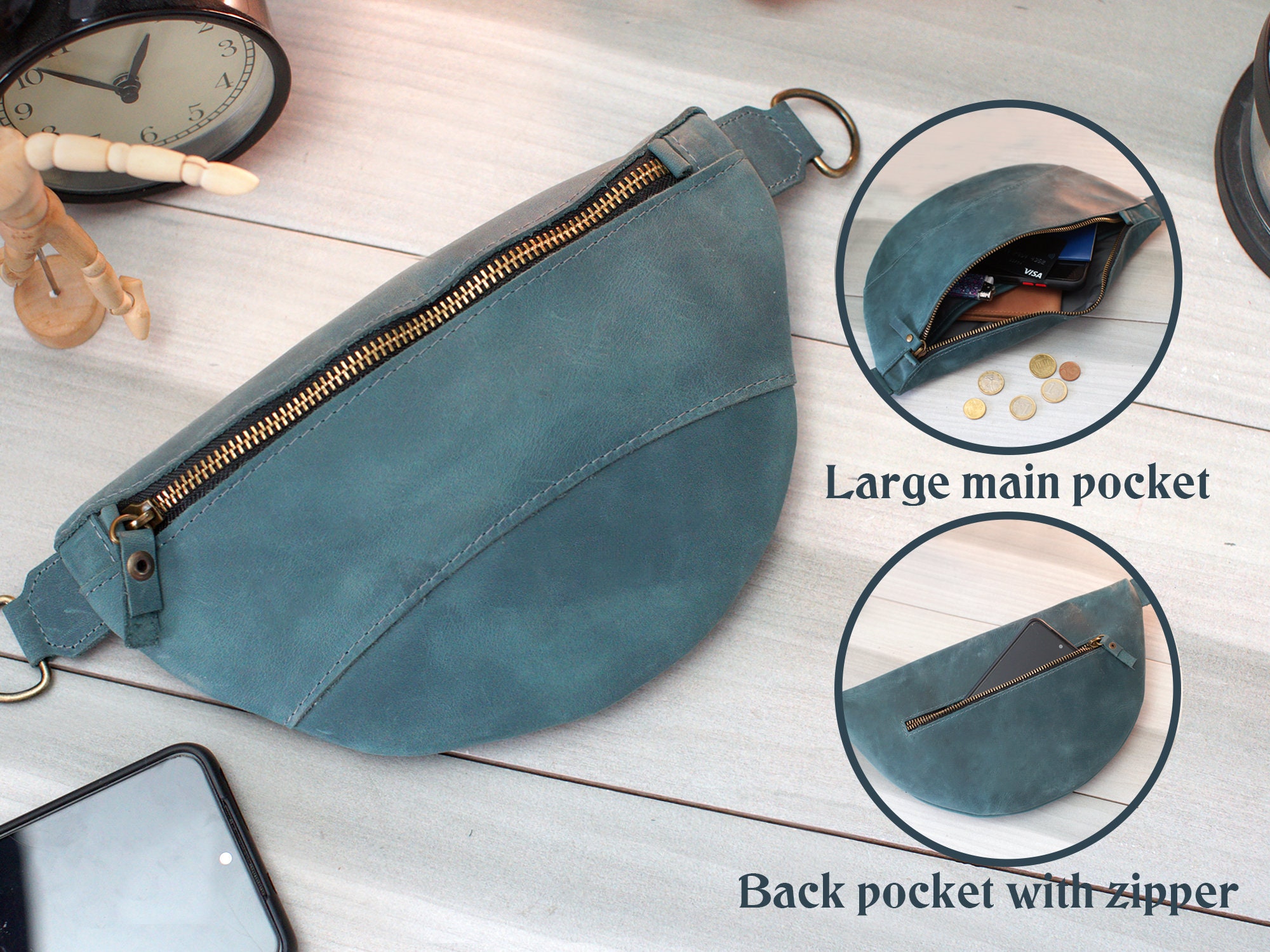 Leather Crossbody Bag with Adjustable Strap | Personalized Fanny Pack | Custom Men’s Waist Bag | Women’s Day Belt Bag