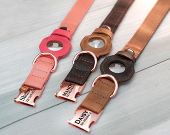 Collier de suivi pour chien en cuir personnalisé, Collier sécurisé pour chien avec support Apple AirTag, Collier de chien AirTag personnalisé avec nom, Collier GPS pour chiot