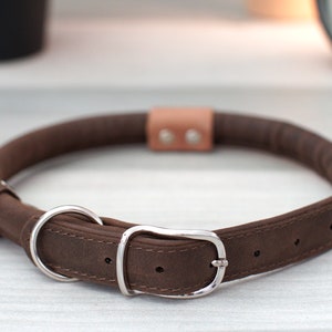 Hundehalsband aus Leder mit Namen Bead, Hundehalsband personalisiert, für kleine mittelgroße und große Hunde Dark Brown