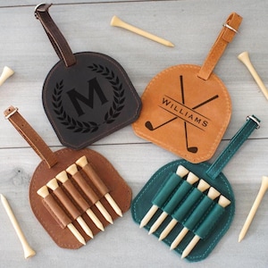 Custom Leather Golf Tee Holder with Tees Set, Personalized Leather Golf Bag Tag with Tees Holder, Golf Lover Essentials, Golfer Gift Idea