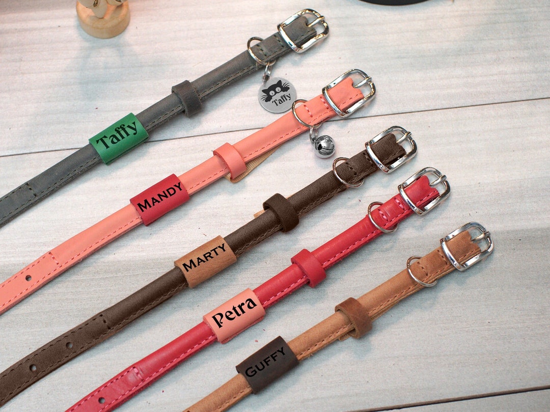 Leather Cat Collar for Fluffy Cats, Personalized Round Cat Collar, Soft