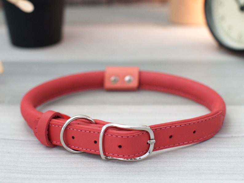 Hundehalsband aus Leder mit Namen Bead, Hundehalsband personalisiert, für kleine mittelgroße und große Hunde Raspberry Pink