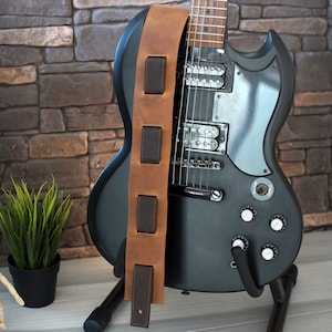 Personalized Guitar Strap, Adjustable Soft Leather Guitar Strap, Custom Engraved Guitar Straps, Guitar Player Essentials, Guitarist Gifts Tobacco+Dark Brown
