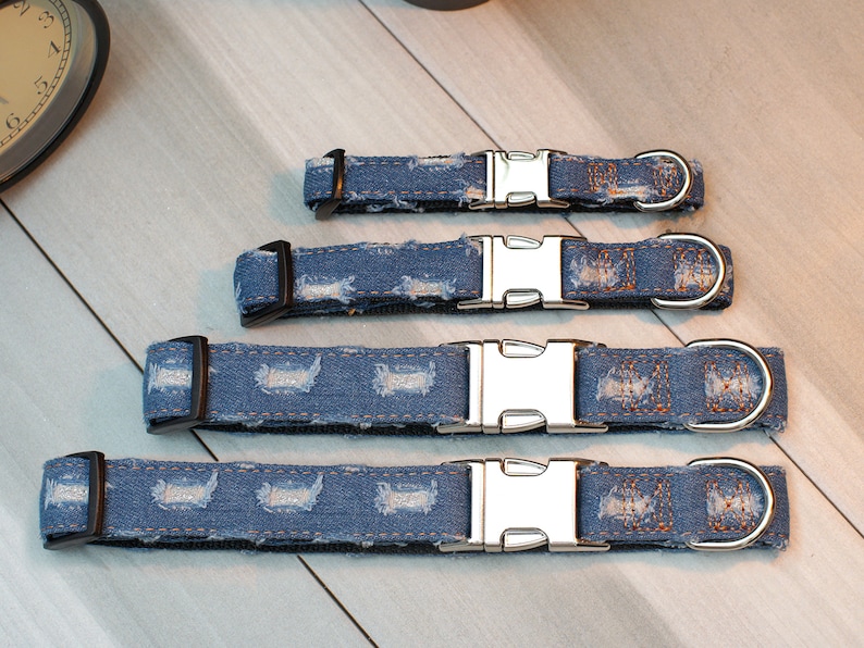 Blue Jean Dog Collar With Custom Engraving Distressed Denim Etsy