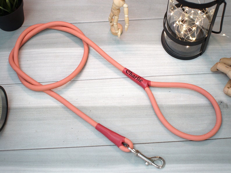 Laisse pour chien en cuir roulée avec poignée, Laisse pour chien en cuir durable personnalisée, Laisse pour chien de 1,5 m 5 pi pour petits chiens de grande taille, Laisse pour chiot personnalisée Peach