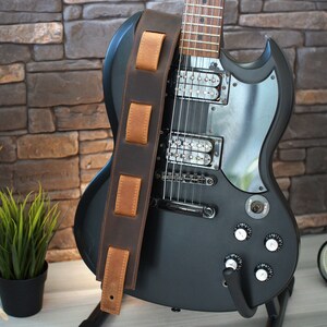 Personalized Guitar Strap, Adjustable Soft Leather Guitar Strap, Custom Engraved Guitar Straps, Guitar Player Essentials, Guitarist Gifts Dark Brown+Tobacco