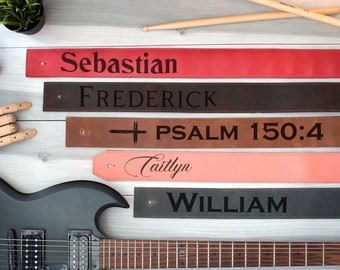 Custom Engraved Leather Guitar Straps for Him & Her, Personalized Padded Guitar Strap, Gift for Musician, Christmas Gift, Guitar Player Gift