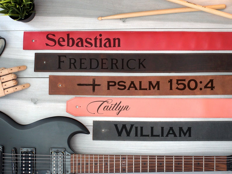 Personalized Guitar Strap, Adjustable Soft Leather Guitar Strap, Custom Engraved Guitar Straps, Guitar Player Essentials, Guitarist Gifts image 3