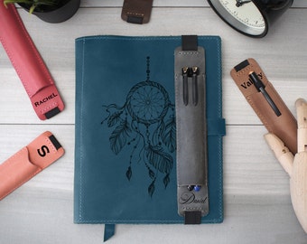 Suporte de caneta planejador personalizado, acessório de bloco de notas de couro, manga de caneta elástica, suporte de caneta único, presentes gravados personalizados para homens