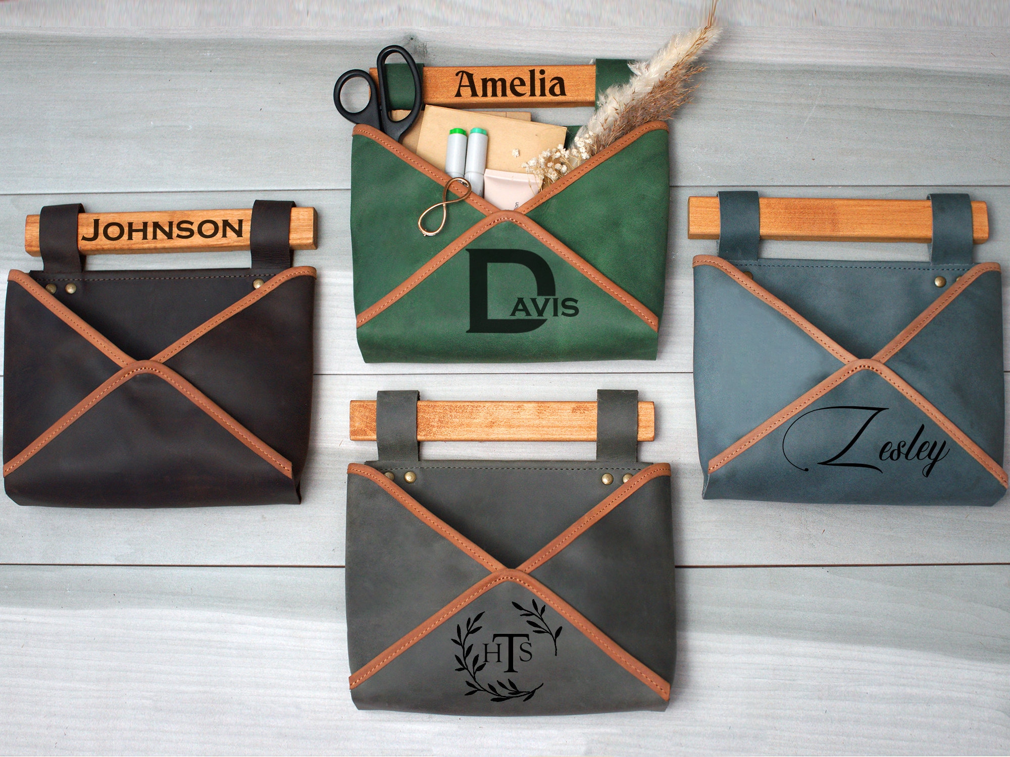 Personalized Wall Restaurant Menu Holder, Housewarming Leather Wall Mail Holder, Gift for the Home, Custom Hanging Organizer, Office Gifts
