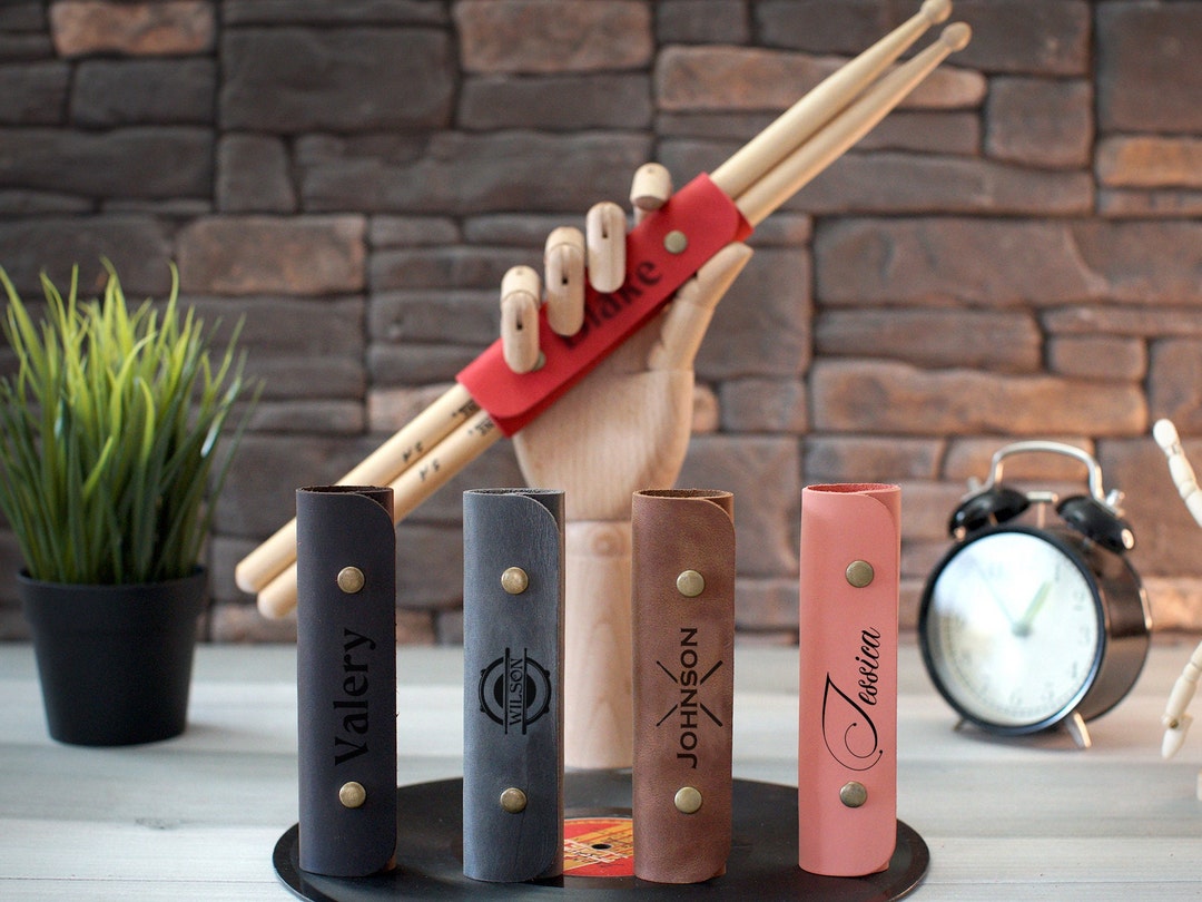 Leather Drumstick Cover Sleeve Engraved, Custom Drummer Essentials