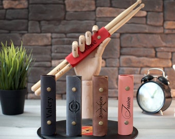 Leather Drumstick Cover Sleeve Engraved, Custom Drummer Essentials, Personalized Portable Drum Stick Holder, Unique Gifts for Drummer