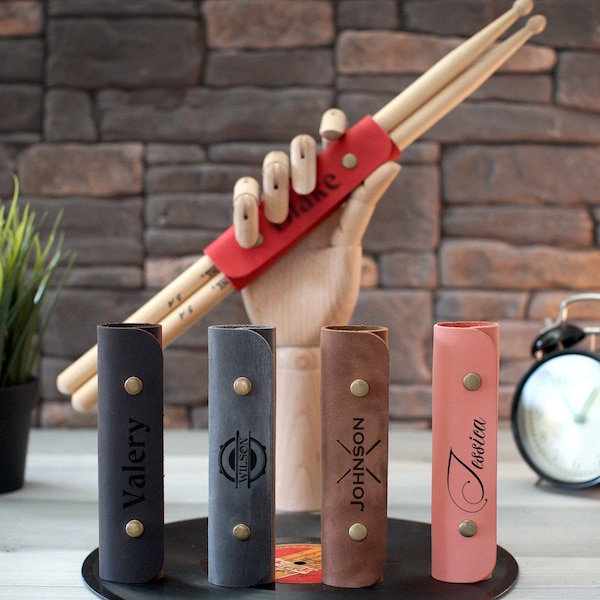Leather Drumstick Cover Sleeve Engraved, Custom Drummer Essentials, Personalized Portable Drum Stick Holder, Unique Gifts for Drummer
