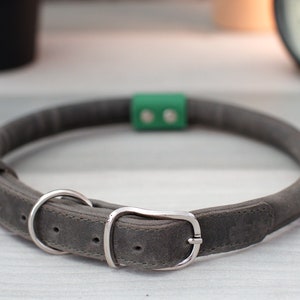 Hundehalsband aus Leder mit Namen Bead, Hundehalsband personalisiert, für kleine mittelgroße und große Hunde Graphite