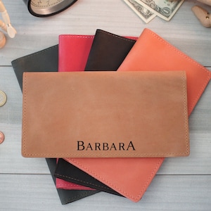 Cartera minimalista, cartera larga de cuero, carteras personalizadas para hombres, cartera telefónica para mujeres, regalos de aniversario para él, regalos de cumpleaños para ella