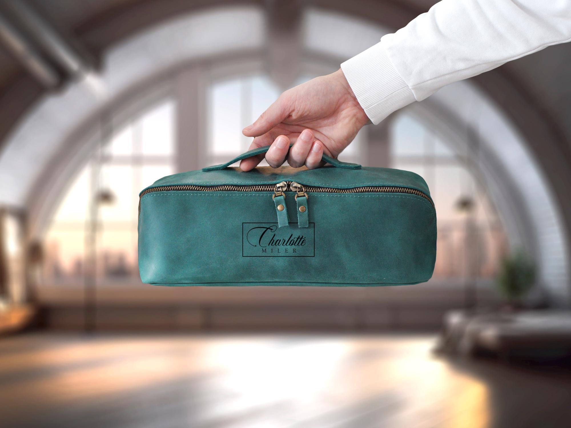Engraved Leather Travel Dyson Bag, Personalized Airwrap Vanity