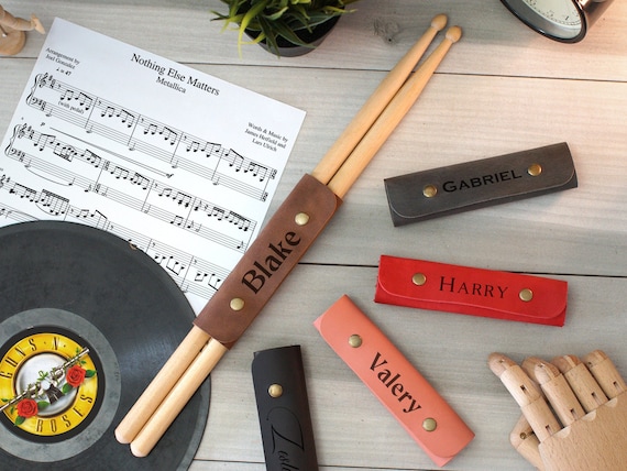 Custom Leather Drum Stick Case, Personalized Drumstick Holder, Drumstick Pouch, Engraved Gifts for Drummer, Gift for Musician, Teen Boy Gift