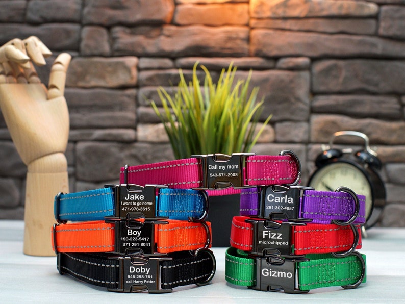 Reflective Dog Collar Personalized, Custom Dog Collar with Laser Reflective Dog Collar Personalized, Custom Dog Collar with Laser