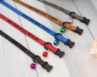 Leather Cat Collar with Engraved Name, Breakaway Cat Collar, Personalized Cat Collars for Kitten Small Large Cats, Cute Cat Collar with Bell