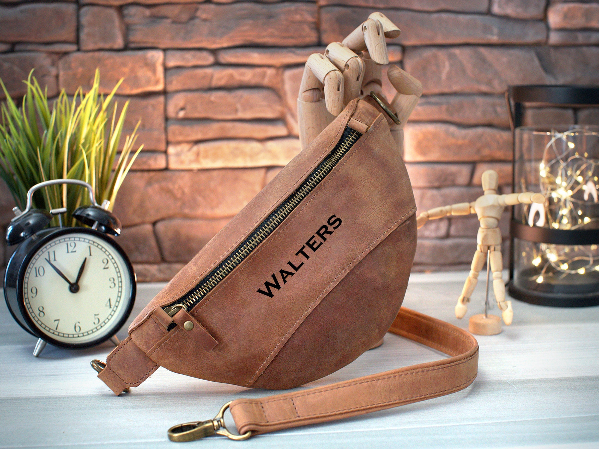 Leather Crossbody Bag with Adjustable Strap | Personalized Fanny Pack | Custom Men’s Waist Bag | Women’s Day Belt Bag