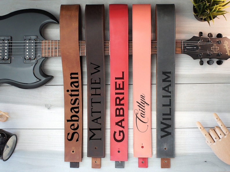 Personalized Guitar Strap, Adjustable Soft Leather Guitar Strap, Custom Engraved Guitar Straps, Guitar Player Essentials, Guitarist Gifts image 1