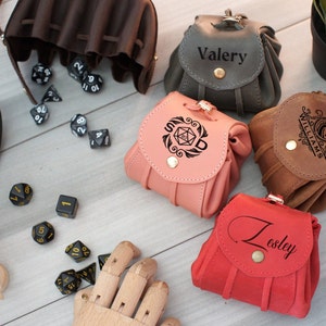 Personalized Drawstring Dice Bag, Custom DnD Dice Set Bag, Leather Dice Storage, Monogram Dice Case/Tray for TTRPG Dice and Miniatures