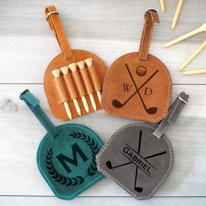 Engraved Leather Golf Bag Tag, Personalized Golf Tee Holder, Custom Golf Tees Organizer, Golf Tournament Favor, Unique Gift for Golfers