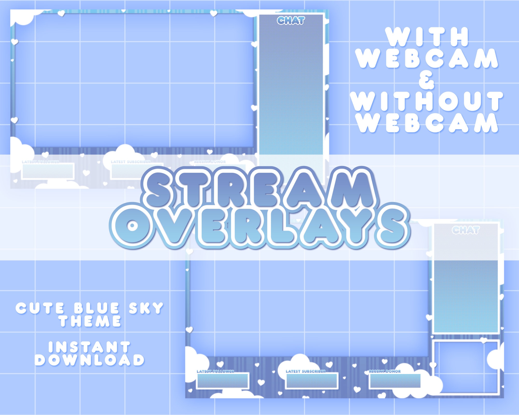 Cute Blue Cloudy Sky Stream Overlay Twitch Overlay Etsy