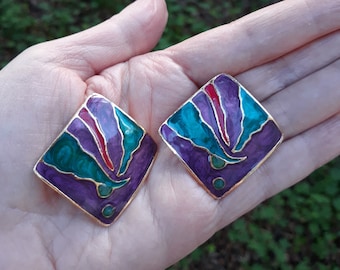 Vintage 1990s Multi Colored Enamel Earrings *Free Shipping in the US!