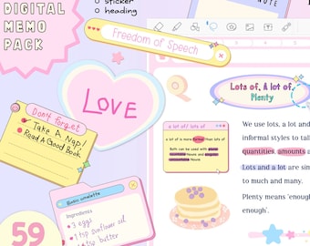 Blocos de notas adesivas digitais em tons pastel, adesivos para planners (PNG, Goodnotes)