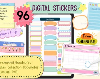 Adesivos fofos para planners digitais, blocos de notas, PNG, Goodnotes, Notability, OneNote