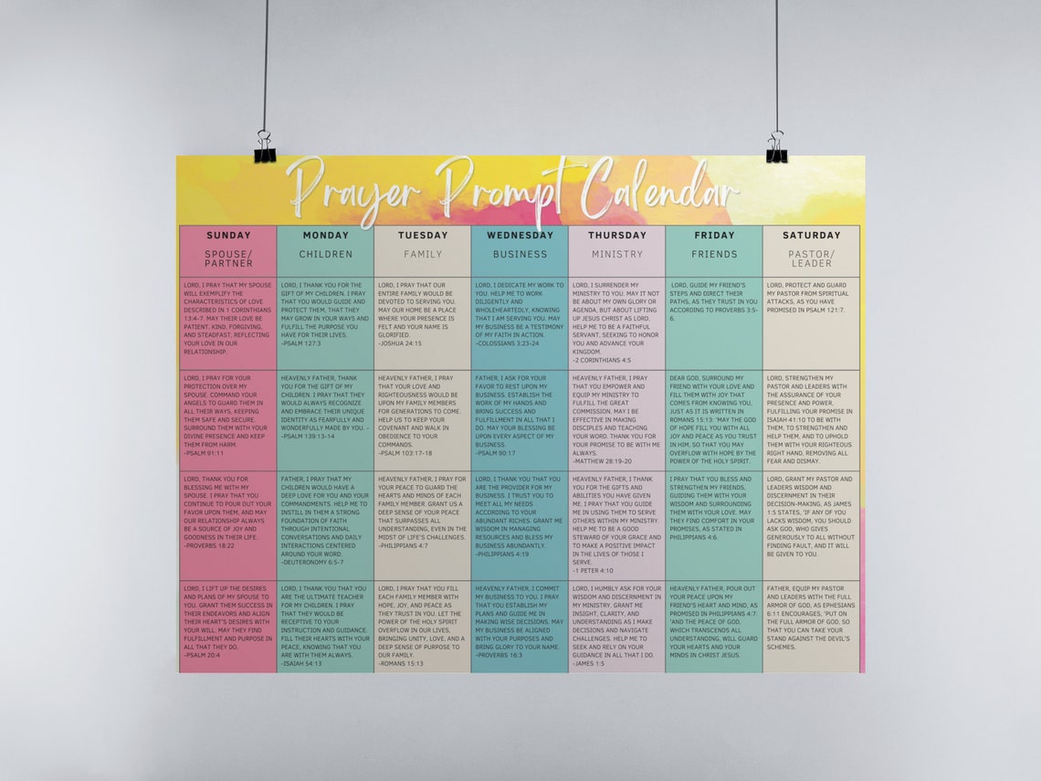 Splash of Color Prayer Prompt Calendar | Bible Based (digital Download ...