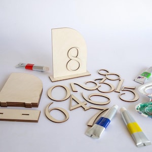 Numeri da tavolo in legno vuoti – ad arco, a mezzo arco o rettangolari – Numeri da tavolo fai da te per matrimoni – Compensato tagliato al laser con supporti