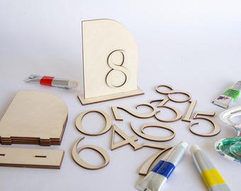 Blank Wooden Table Number Signs – Arch, Half Arch, or Rectangle – DIY Wedding Table Numbers – Laser Cut Plywood with Stands