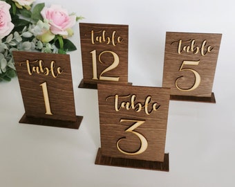 Wood table numbers for wedding, Rustic table numbers, Modern wood freestanding cafe table numbers