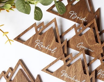 Mountain Wedding Place Cards: Personalized Wooden Name Tags