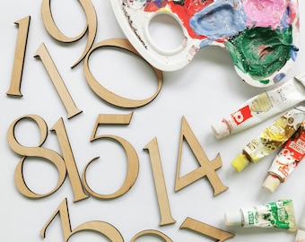 Unfinished wood numbers for your DIY projects, blank laser cut shapes, craft numbers