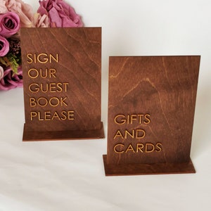 Placa de casamento Cartões e presentes, Por favor, assine nosso livro de visitas, Placa de mesa de presente de madeira, Placa de mesa de memória elegante,