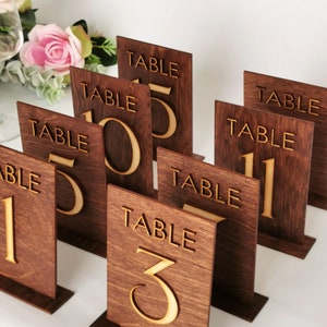5,5'' Elegant table numbers for wedding, Wooden table numbers, Modern wood freestanding restaurant table numbers, Rustic table centrepiece