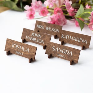 Targhette in legno autoportanti per tavolo nuziale, Segnaposto rustici, Elegante apparecchiatura, Regalo per gli ospiti, Bomboniere, Decorazioni per ricevimenti