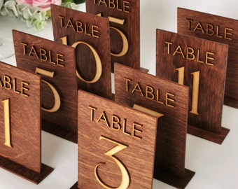 Elegant table numbers for wedding, Wooden table numbers, Modern wood freestanding cafe table numbers
