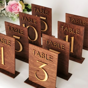 4'' Elegant table numbers for wedding, Wooden table numbers, Modern wood freestanding cafe table numbers