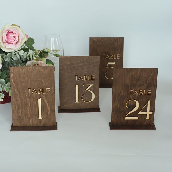 Numeri da tavolo in legno per matrimonio, Numeri da tavolo rustici, Numeri da tavolo eleganti in legno freestanding