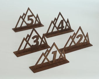 Mountain silhouette table numbers for weddings, Wood table numbers,  Elegant wood freestanding table numbers